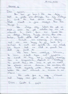 Letter from Grade 1