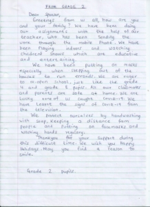 Letter from Grade 2