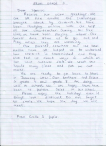 Letter from Grade 3