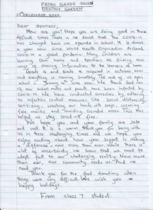 Letter from Grade 7