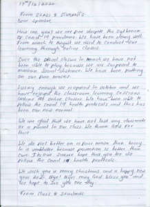 Letter from Grade 8